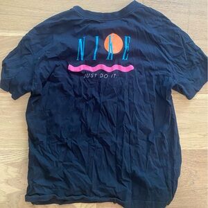 Nike Black Graphic Tee with Small Neon Just Do It Logos women’s size M VGUC